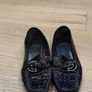 Stuart Weitzman Black Croc-Embossed Loafers